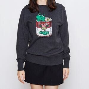 Line Friends Green Bean Soup Grey Crewneck Sweatshirt Women's Size Large L